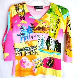 Monte Milano by Sylvia Oh Shanghai Xi'an China Tourism Landmark Sweater Top Bead